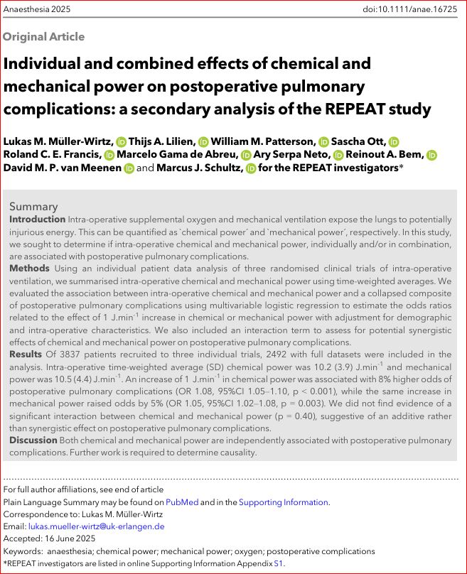 Individual and combined effects of chemical and mechanical power on postoperative pulmonary complications (Индивидуальное и комбинированное воздействие химическогй и механической энергии на послеоперационные легочные осложнения).